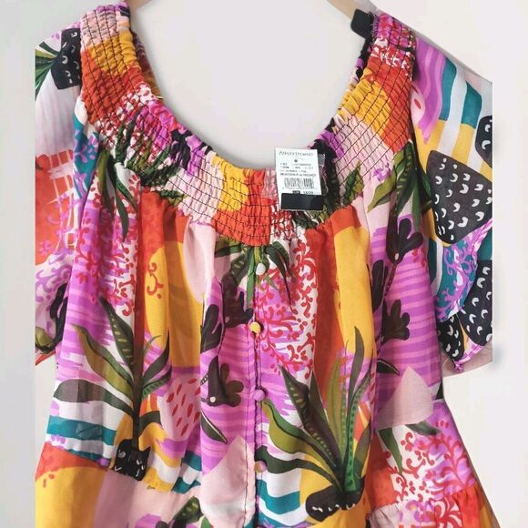 Ashley Stewart Open Hi Low Duster Women 18/20 Pink Floral Print Button NWT - Picture 3 of 10